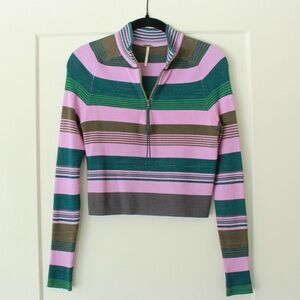 FREE PEOPLE Cropped Half-Zip Shirt